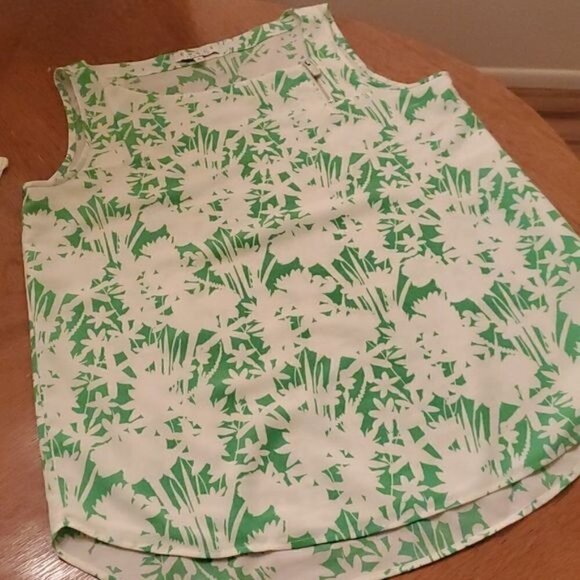Chaus New York Sleeveless Green & White Floral Lined Sleeveless Sz. M Blouse - Picture 9 of 13